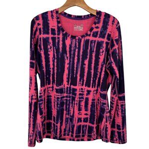Under Armour HeatGear Long Sleeve Shirt Fitted Pink  Purple Tie-Dye Size Large
